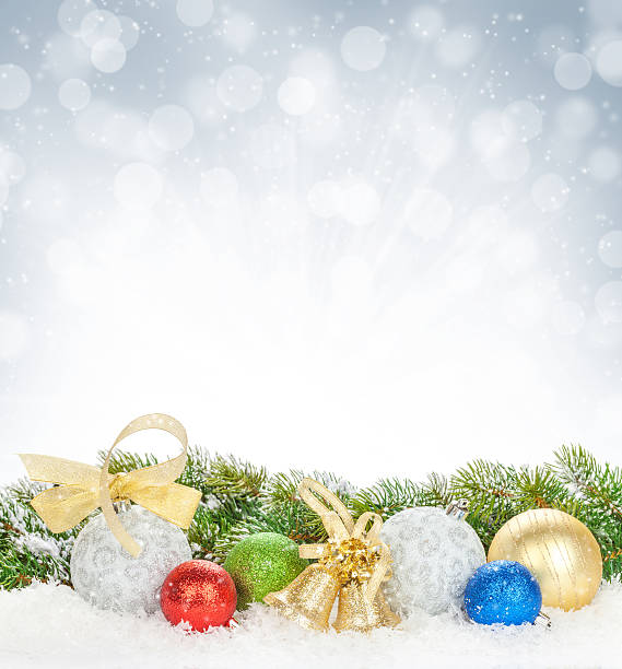 istock Christmas colorful decor and snow fir tree 522522833