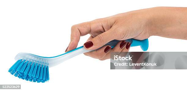 Dishwashing Brush On Hand Stock Photo - Download Image Now - Blue, Brushing, Cut Out