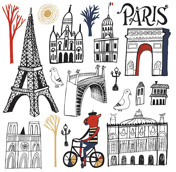 symbole, gebäuden und touristischen sehenswürdigkeiten von paris, frankreich das - paris france arc de triomphe france french culture stock-grafiken, -clipart, -cartoons und -symbole