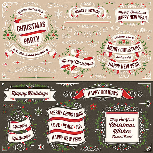 ilustraciones, imágenes clip art, dibujos animados e iconos de stock de elementos de diseño de navidad - mistletoe christmas christmas decoration christmas ornament