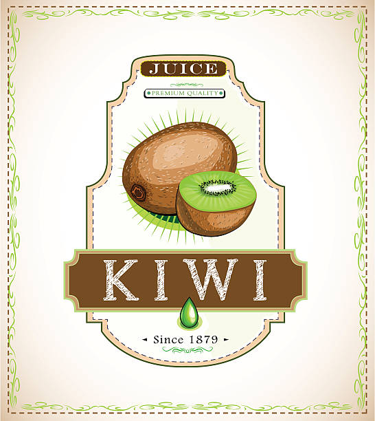 Ripe kiwi fruit on a juice or food product label vector art illustration