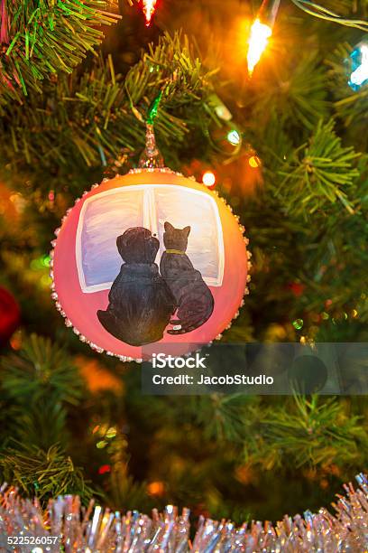 Beautiful Hand Made Glass Ball With Animals On Christmas Tree Stock Photo - Download Image Now