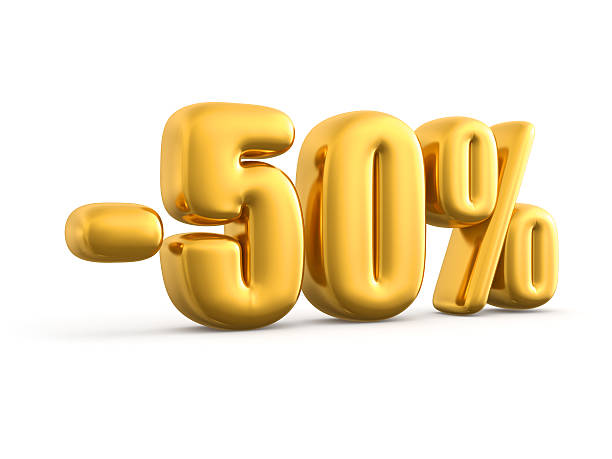 istock 50 Percent discount gold, 3d render illustration. 522528654