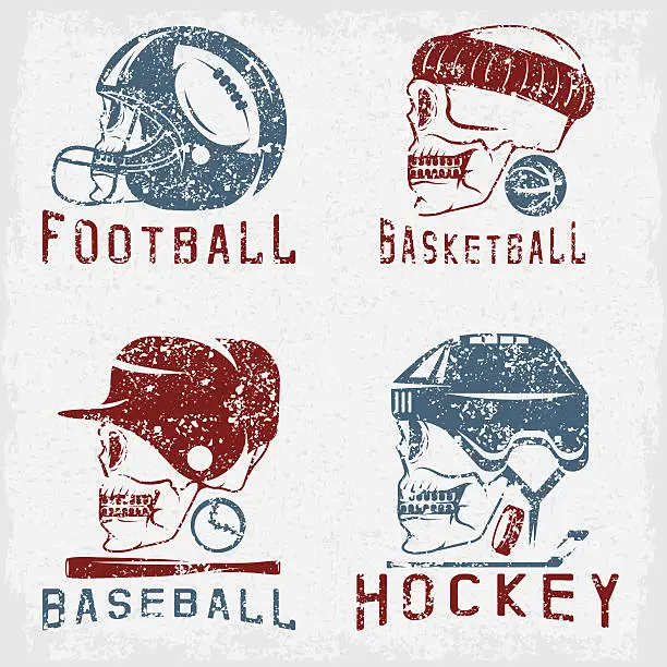 Vector illustration of vintage sport grunge vector labels set with skulls