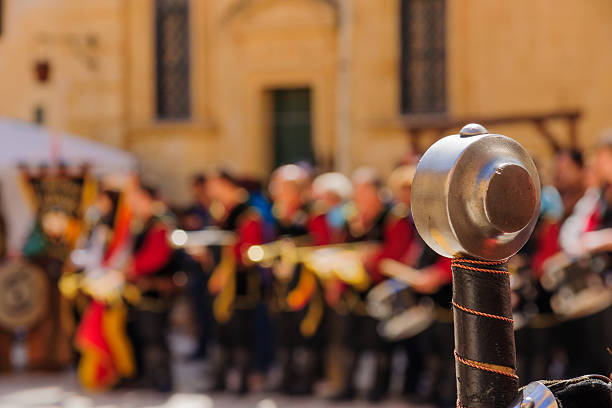 Historic battle reenactment, with participants an crowd, in the Medieval Mdina festival in Mdina, Malta