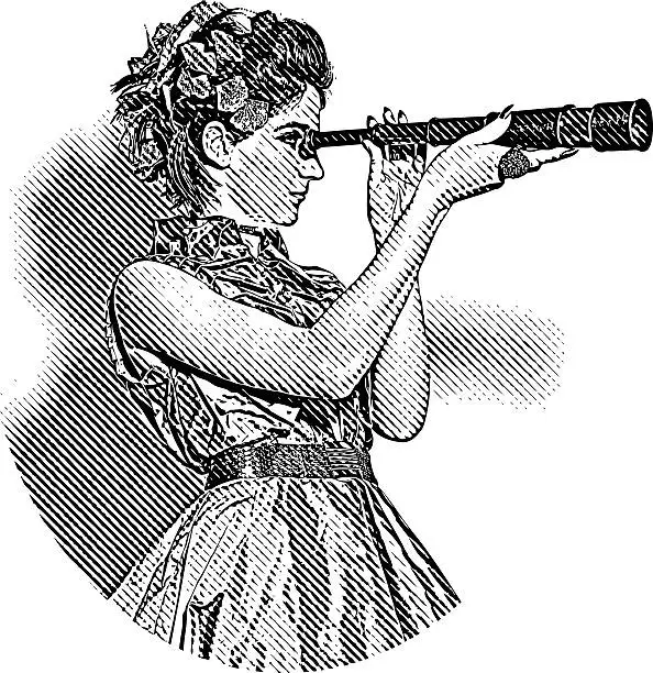 Vector illustration of Woman business owner looking through Spyglass