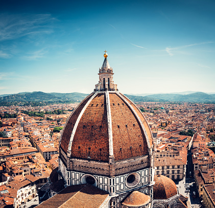 Cityscape with the dome of the Florence cathedral.
