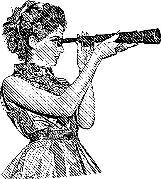 женщина владелец бизнеса глядя через спайглас - women binoculars searching looking stock illustrations