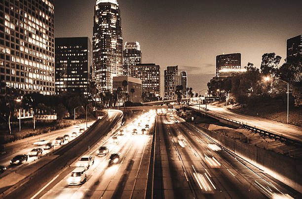 istock the Los Angeles downtown skyline on the night 522538110