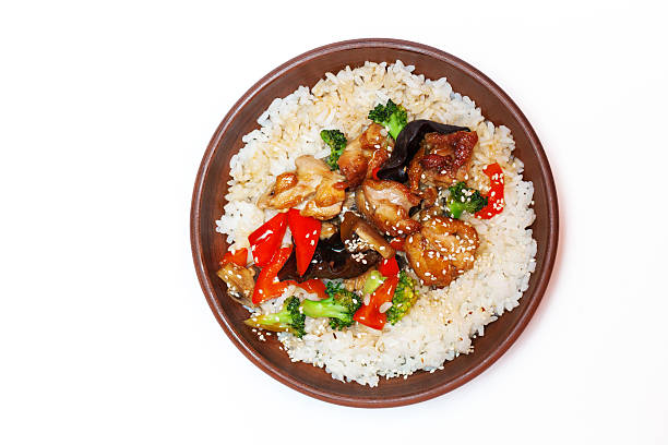 istock traditional Chinese dishes, rice with chicken and vegetables 522538360