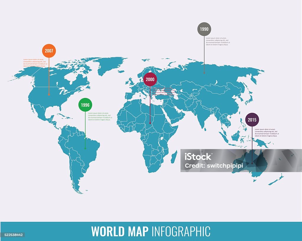 Weltkarte infographic template. Alle Länder Gruppierungsfunktion ausgewählt - Lizenzfrei Weltkarte Vektorgrafik