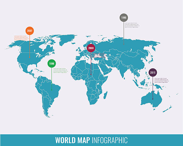 World map infographic template. All countries are selectable World map infographic template. All countries are selectable international border stock illustrations
