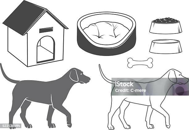 Dog Set Stock Illustration - Download Image Now - Dog Bone, Dog Bowl, Animal