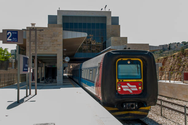 Jerusalem, Israel - May 2, 2014: Jerusalem Malha station with a train of Israel Railway waiting for departure. This train's destination is Tel Aviv.