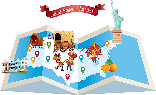 Cartoon map of USA Cartoon map of USA buffalo iowa stock illustrations