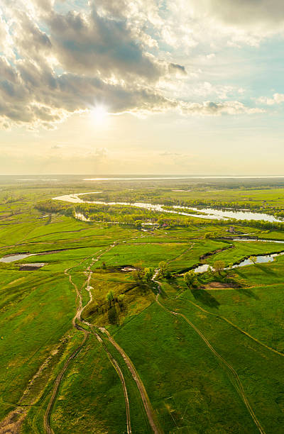 istock Beautiful sunset on the field. Aerial view. 522539460