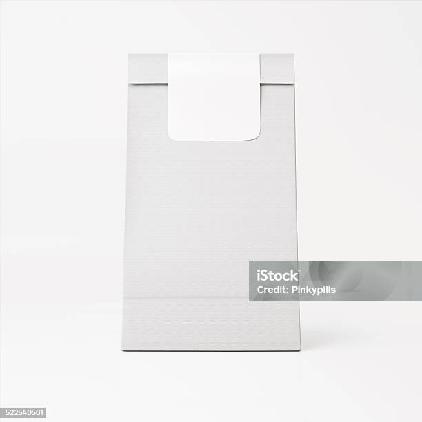 White Paper Bag With White Sticker Stock Photo - Download Image Now - Bag, Breakfast, Caffeine