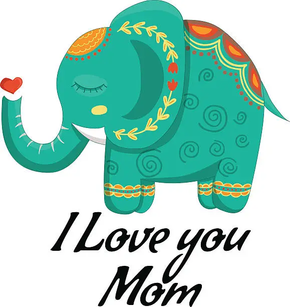 Vector illustration of Happy mothers day card with lovely cute pattern Elephant. Vector
