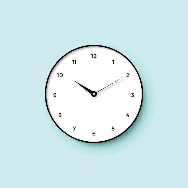 illustrazioni stock, clip art, cartoni animati e icone di tendenza di icona di bianco orologio faccia con ombra sul muro di menta - white background color image alarm clock deadline