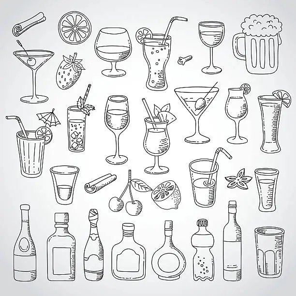 Vector illustration of doodle set cocktail and drink