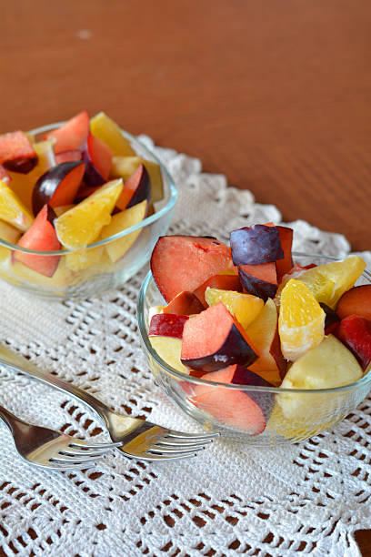 istock Fresh fruit mixed salad in the glass bowl 522544299
