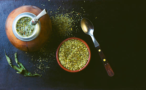 istock Yerba mate traditional latin american herb tea. Top view 522545220