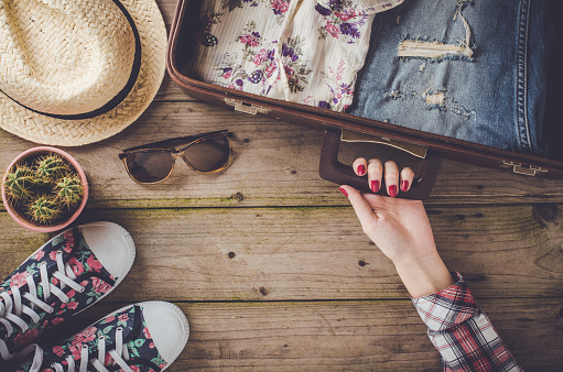 Travel preparations on an old wooden table