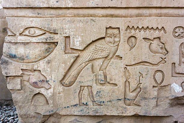 istock old egypt hieroglyphs.  Hieroglyphic carvings on the exterior wa 522548694
