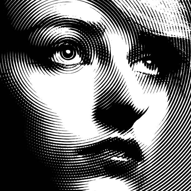 linie kunst nahaufnahme einer frau gesicht - woman face close up stock-grafiken, -clipart, -cartoons und -symbole