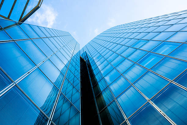 istock Blue skyscraper facade. office buildings. modern glass silhouett 522555200