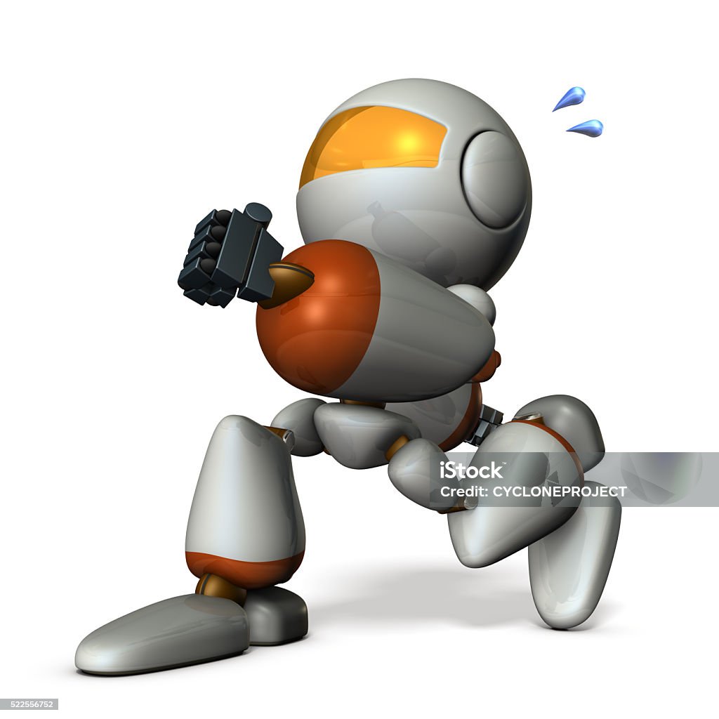 Cute robot has run away secretly. Cute robot has run away secretly. 3D rendering Abstract Stock Photo