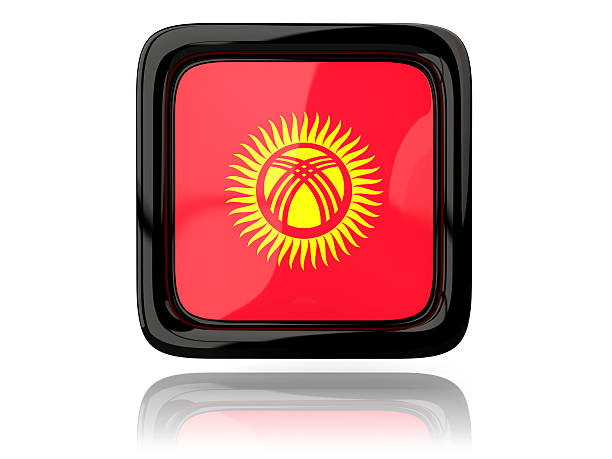 Square icon with flag of kyrgyzstan. 3D illustration