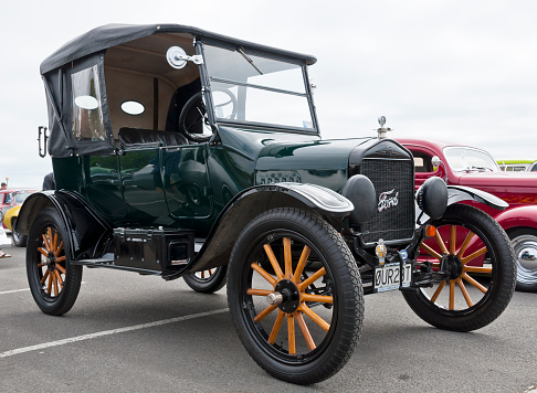 Christchurch,New Zealand - November 08,2014: Ford T from 1923 is parked near the beach in New Brighton near Christchurch. It takes part in the annual car parade in New Brighton.