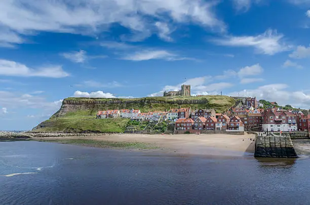 Whitby. Looking across the harbour from north to south on a summer day