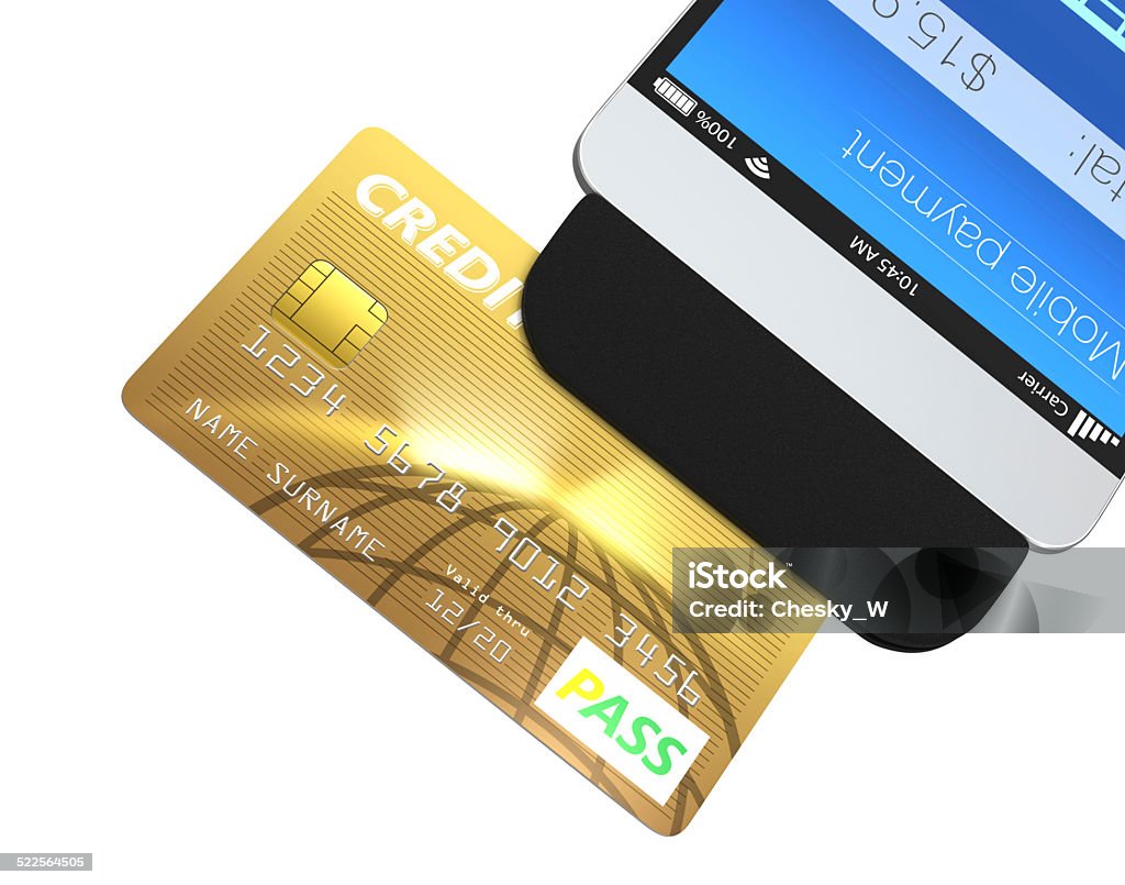 Credit card swiping through a mobile payment attachment for smartphone Credit card swiping through a mobile payment attachment for smartphone. Original design and 3D rendering iamge with clipping path. Activity Stock Photo