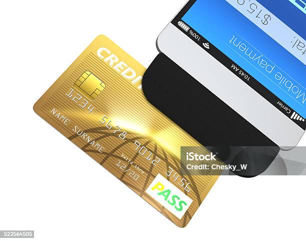 Credit Card Swiping Through A Mobile Payment Attachment For Smartphone Stock Photo - Download Image Now