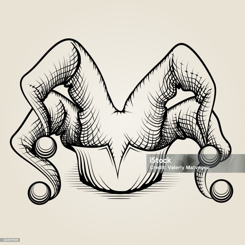 Silhouette Jester Hat Close up Silhouette Jester Hat Icon on Gray Background. Cartoon stock vector