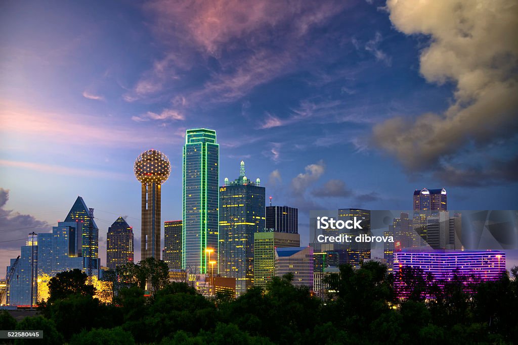 Dallas at dusk Dallas City skyline at dusk, Texas, USA Dallas - Texas Stock Photo