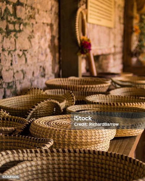 Sweetgrass Baskets On Table Stock Photo - Download Image Now - Basket, Charleston - South Carolina, Cultures