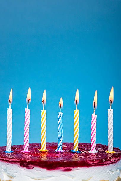 istock Birthday cake and flaming candles 522581443