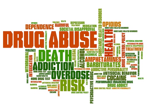 Drug abuse problem issues and concepts word cloud illustration. Word collage concept.