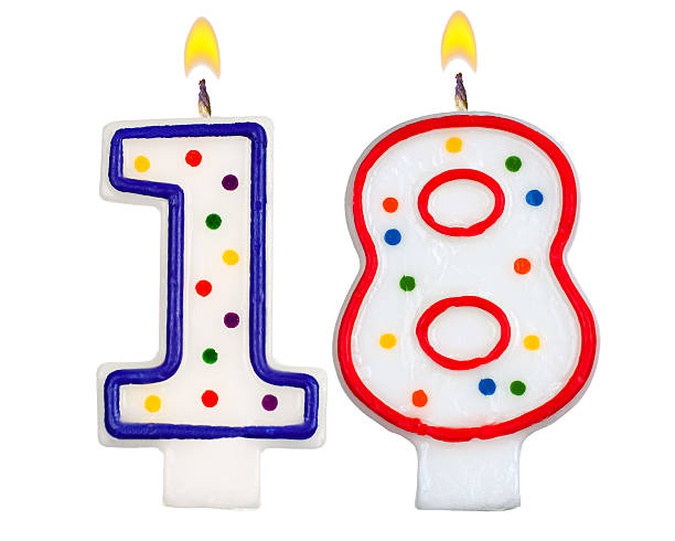 istock Birthday candles number eighteen isolated on white background 522583685