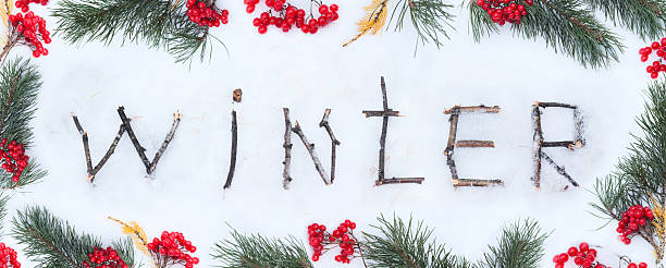 istock winter written with broken wooden sticks on snow background 522583867