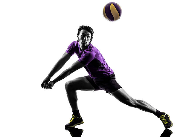 volley ball player man silhouette white background young volley ball player man in silhouette white background volleyball ball volleying isolated stock pictures, royalty-free photos & images