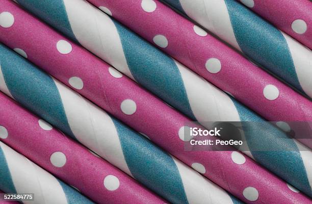 Pink Dot And Blue Paper Straw Background Stock Photo - Download Image Now - Abstract, Backgrounds, Blue