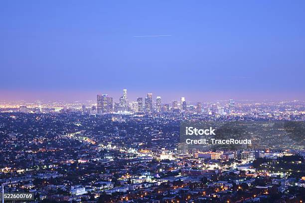 Downtown Los Angeles At Night Stock Photo - Download Image Now - City Of Los Angeles, Los Angeles County, Cityscape