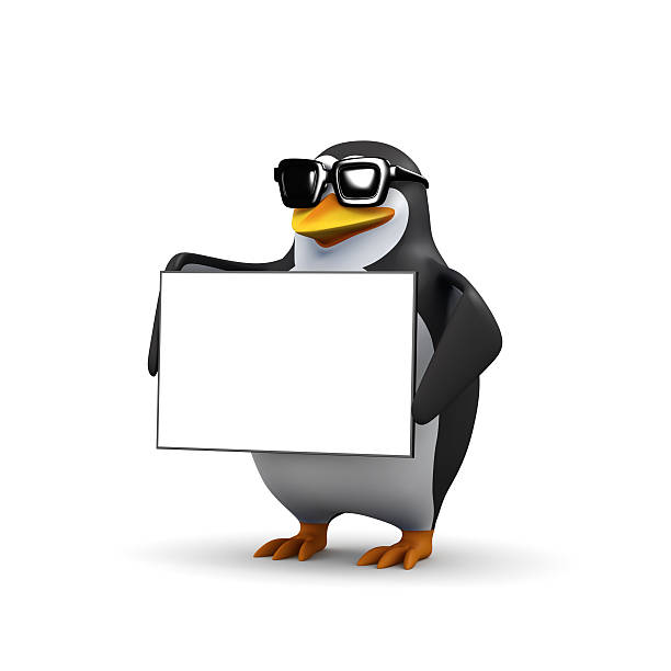 istock 3d Penguin holding a blank banner 522602415