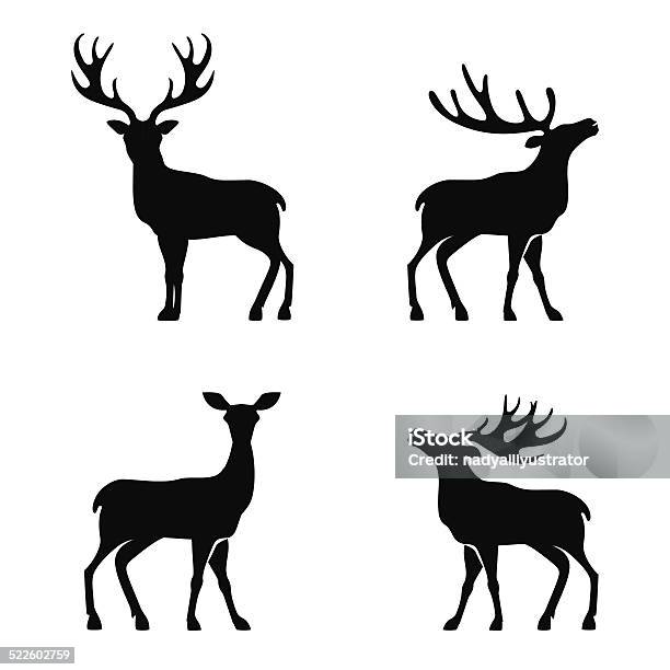 Deer Collection Vector Silhouette Stock Illustration - Download Image Now - Deer, Animal, Animal Wildlife
