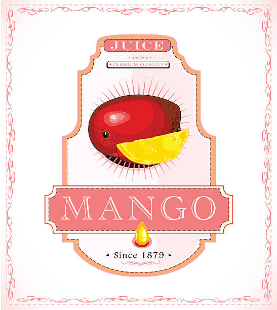 Ripe mango on a juice or food product label vector art illustration