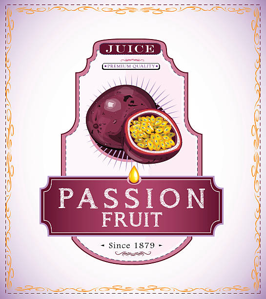 Ripe passion fruit on a juice or food product label vector art illustration